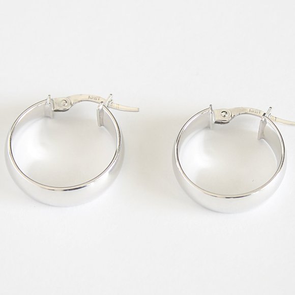 Real Solid 10K White Gold Thick Hoop Earrings Hypo Allergenic 13.5mm Stamped 10K - Picture 1 of 5